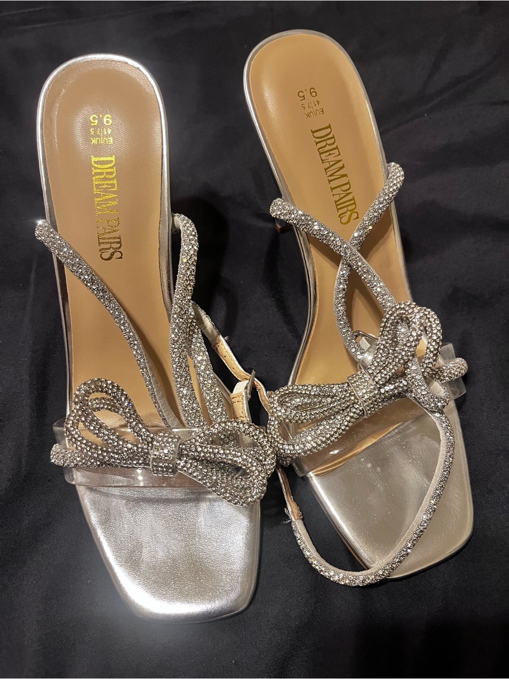 Dream Pairs Silver Rhinestone Bow Heels